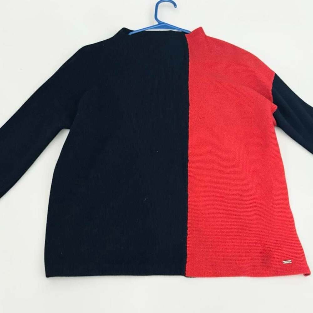 Tommy Hilfiger Red and Navy Colorblock Mock Neck Sweater